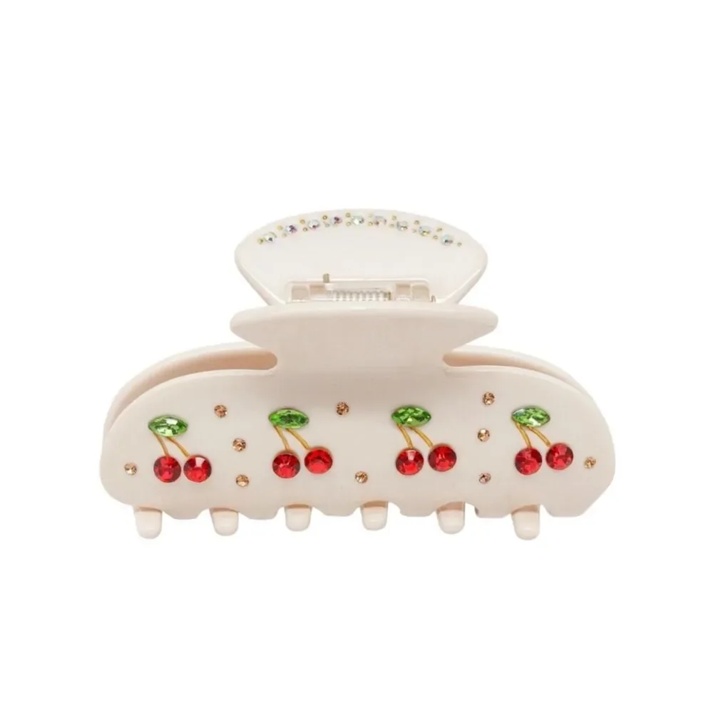 White Cherry Embellished Hair Claw Clip R374
